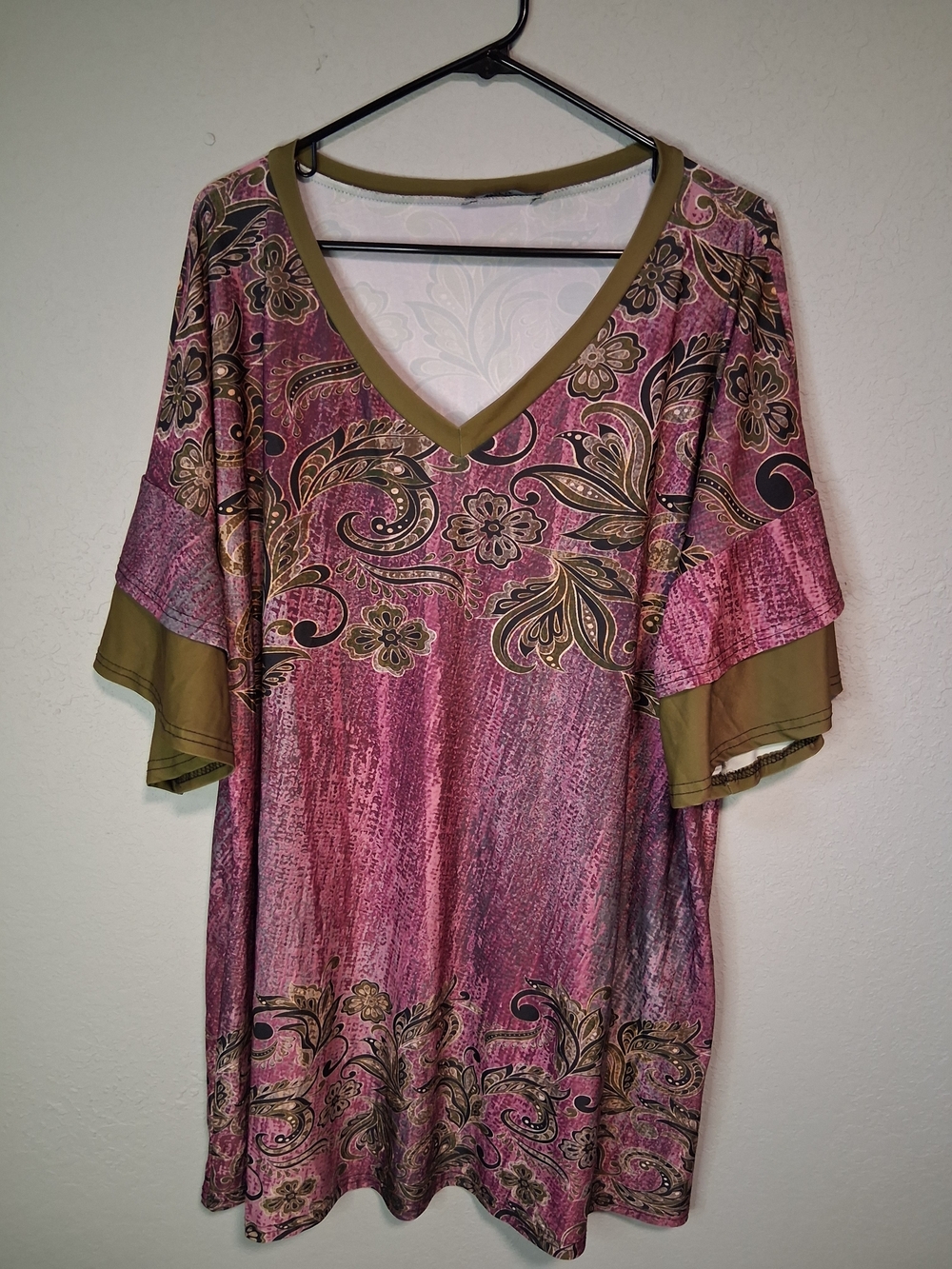 Lily by Firmiana 1XL Purple Green Paisley Floral Boho Hippie Top Blouse Artsy